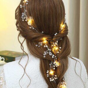 Led Bride Wedding Hair Vine Long Light Up Bridal Headband Silver Crystal Hair Ac